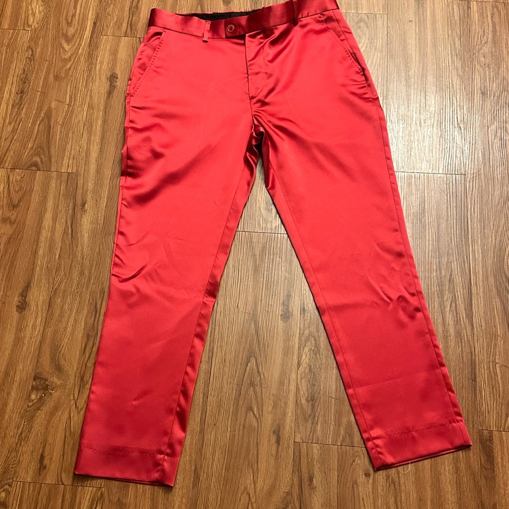 Elegant Men's Red Satin Dress Pants